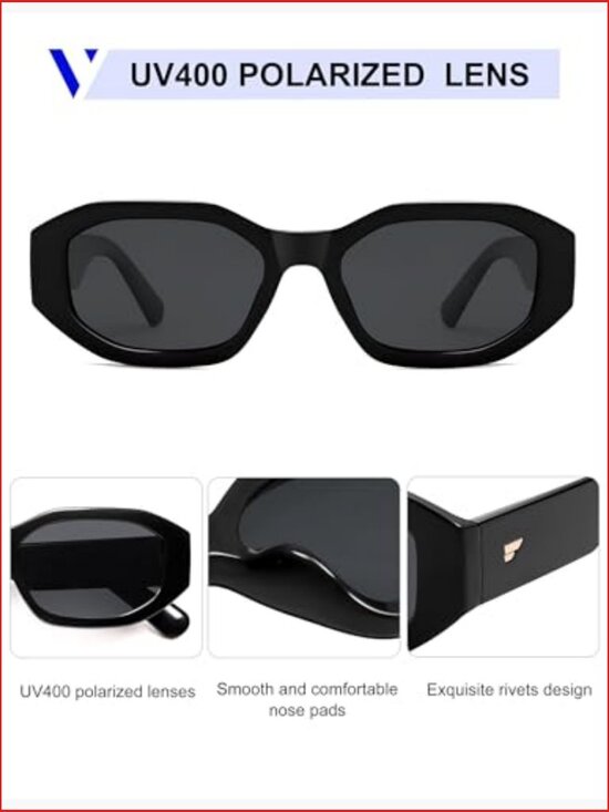 Trendy Polarized Hexagon Sunglasses Retro 90s Rectangle Shades Vintage Square main image 7